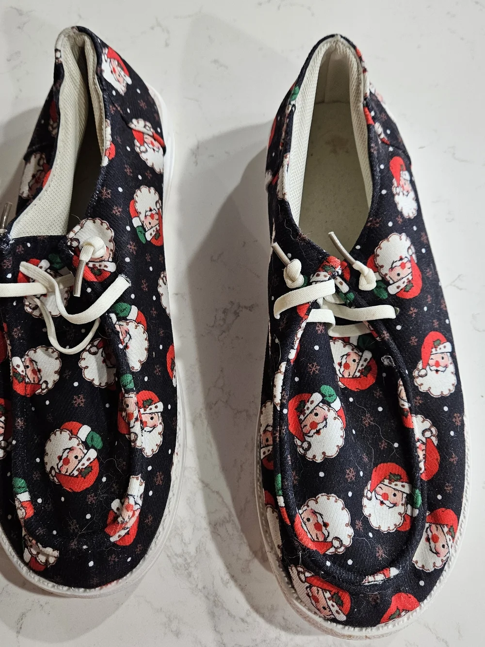 Women's Black Santa Print One-Piece Shoes - Holiday Slip-Ons Size 41
